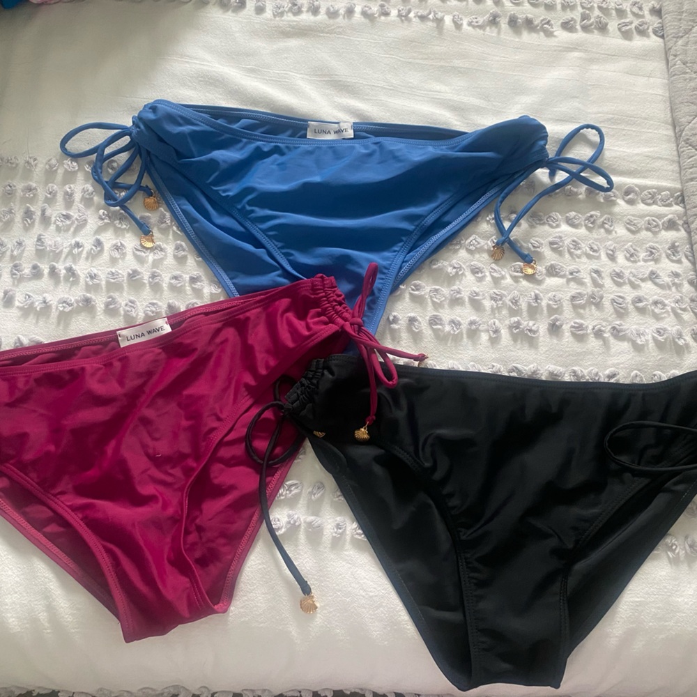 Set of Three Bikini Bottoms - Pink, Blue, Black